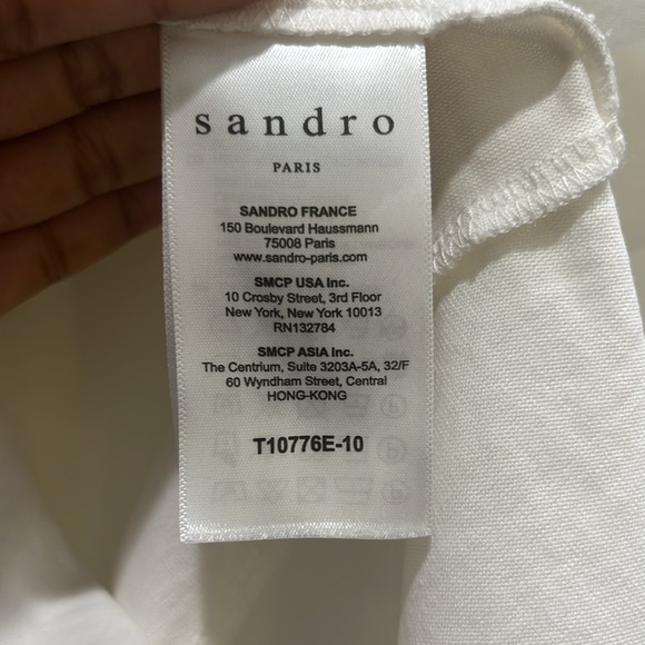 Sandro Asymmetric Ruffle Hem Short Sleeve T-Shirt White Sz 3 (M) - Picture 5 of 7